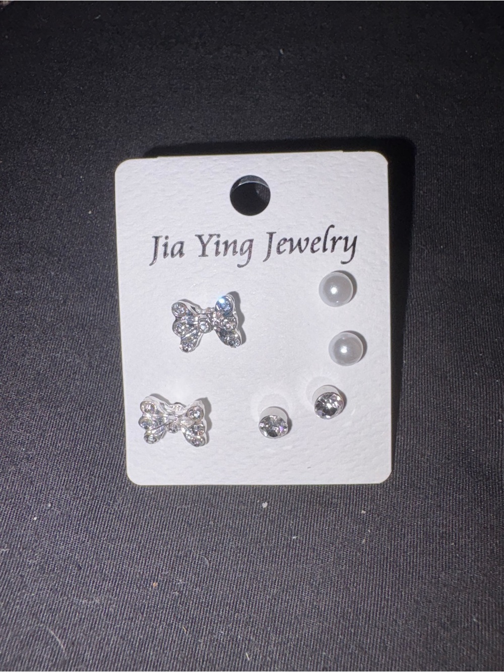Fashion Jewelry Silver Bow, Pearl & Crystal Stud Earring Set